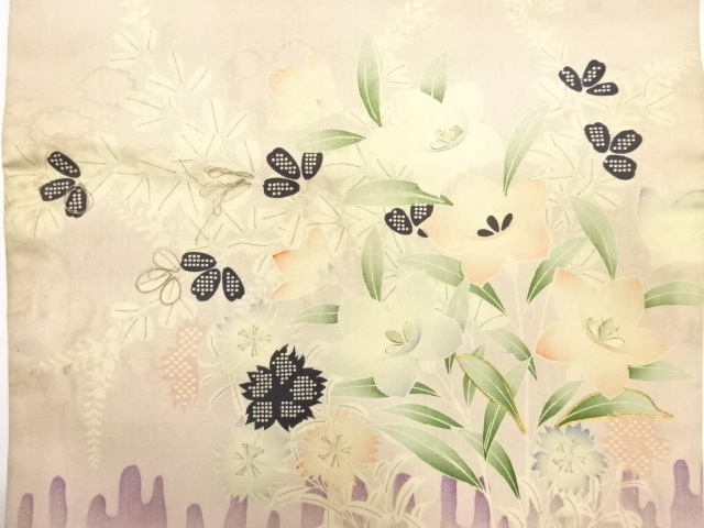 アンティーク　秋草に牡丹模様刺繍名古屋帯